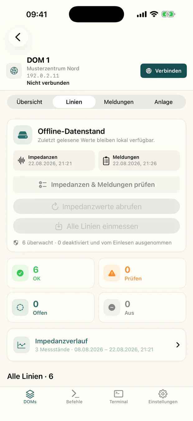Linien- und Impedanzansicht in D1 Toolbox