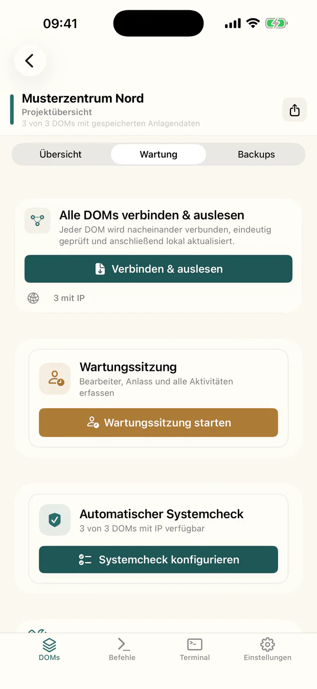 Wartungssitzung in D1 Toolbox