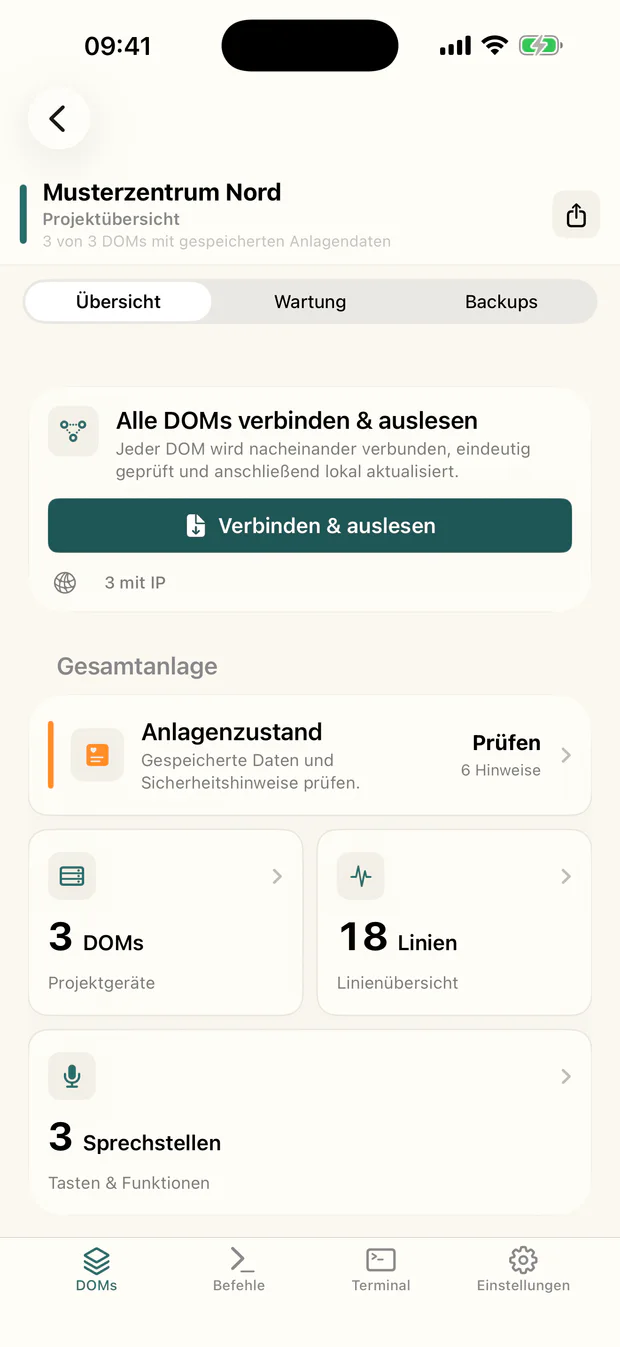 D1 Toolbox Projektübersicht auf dem iPhone