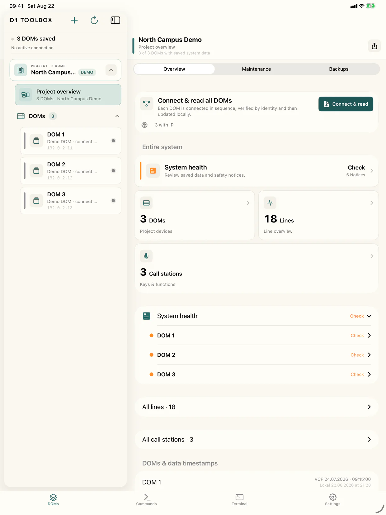 D1 Toolbox project overview on iPad