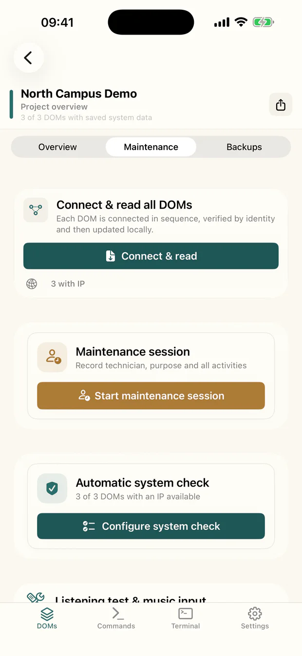 D1 Toolbox maintenance session on iPhone